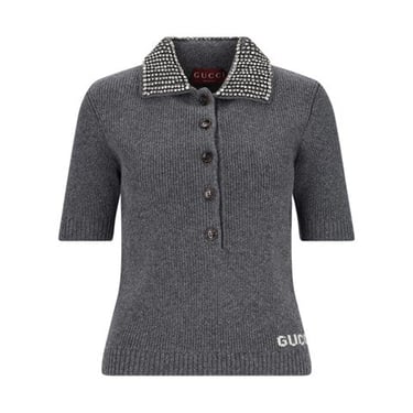 Gucci Women Knitted Polo Shirt With Rhinestones