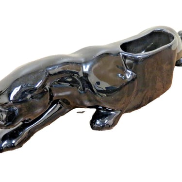 Mid Century Black Panther Jaguar Planter Ceramic 15" Stalking Statue Vintage MCM 