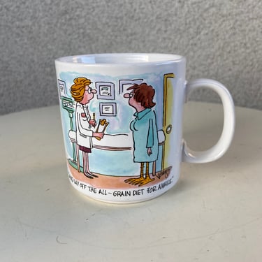 Vintage ceramic mug “ and lay off all-grain diet for awhile” humor women with bird feet by V G Myers for Papel 9 oz 