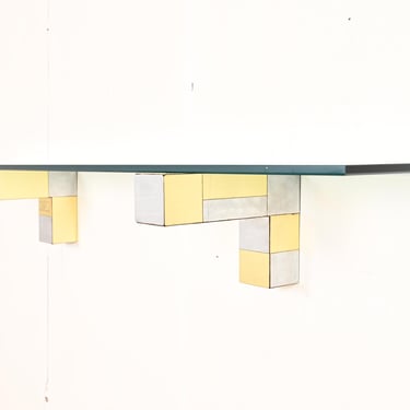 Paul Evans for Directional Cityscape Collection Chrome, Brass, and Glass Floating Shelf or Console Table, 1970s