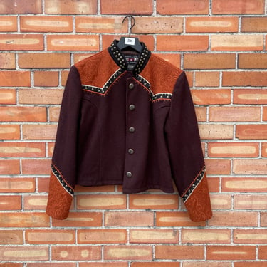 vintage brown western cropped wool jacket / l large 