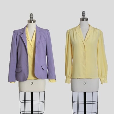 Lilli Ann 2pc blazer | Vintage 1970s does Adolph Schuman for Lilli Ann yellow blouse + purple blazer 