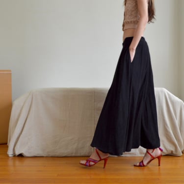 black suede full ankle length a-line skirt with elastic waist / 28w-36w 