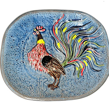 Large Mid Century USA Pottery Rooster Platter 