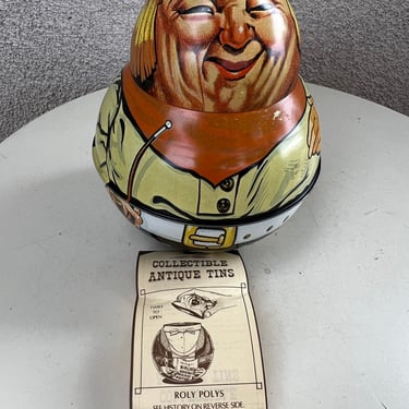 Vintage tin metal roly poly Cowboy 1979 Collectible Antique Tins by Bristol Ware 