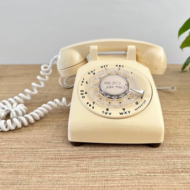 Vintage ITT Working Rotary Telephone - Beige with White Cord 