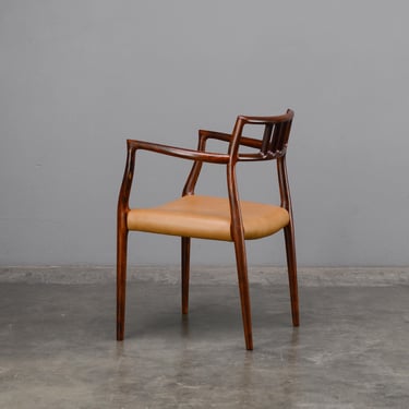 Møller Model 64 Armchair Brazilian Rosewood & Tan Leather Mid Century Danish Modern Desk Chair 
