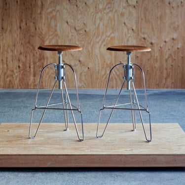 Postmodern Walnut + Steel Adjustable  Stools by Jeff Covey for Herman Miller 