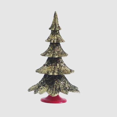 Mini Gold Glass Glitter Putz Tree, 1940s Tiered Plastic Gesch Table Top Decoration, Please Read Entire Listing 