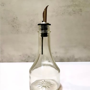 Modern Glass Cruet Bottle With Stainless Spout Bottle | Unmarked 8.5”X 3” 