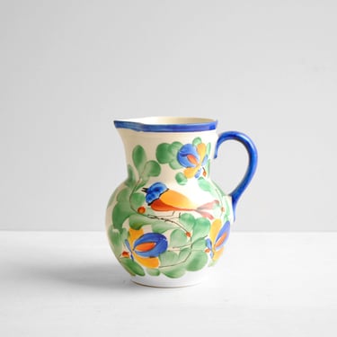 Vintage Small Hand Painted Pitcher or Creamer from Czechoslovakia with Bird Motif 