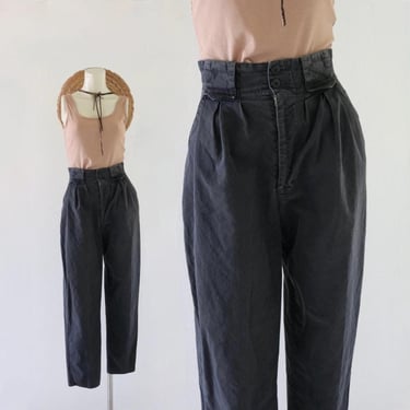 black high waist trousers - 24 - vintage 80s 90s womens extra small high waisted cotton distressed pants 