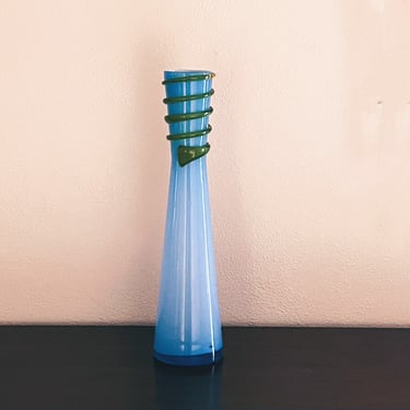 Post Modern Blue + Green Glass Tall Vase 