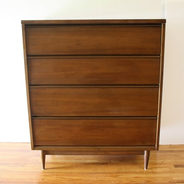 Mid Century Modern High and Low Dressers &amp; Matching Pair of Nightstands by Broyhill