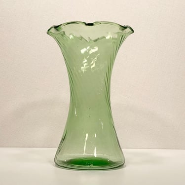 1930's Tiffin Vaseline Glass Ribbed Ruffled Edge Vase - UV Glow 