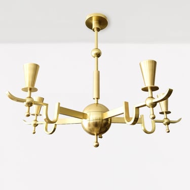 Swedish Art Deco 5-arm modernist brass chandelier