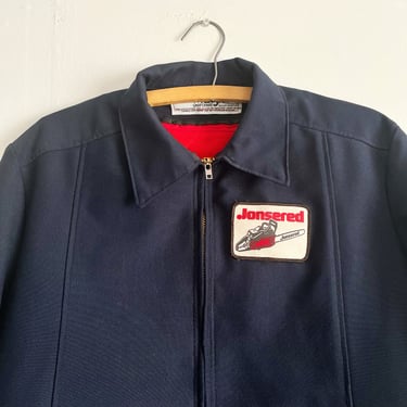Vintage 70s Jonsered Chainsaws Work Jacket by Wrangler Zip in quilted liner size L 