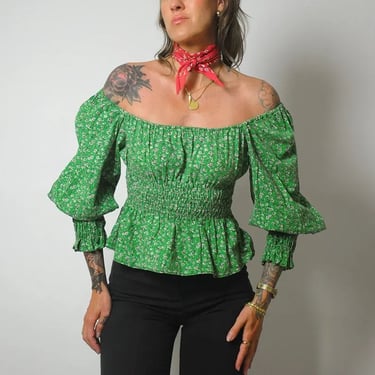 1970's Green Floral Crop Top