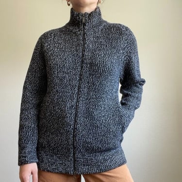 Everlane Unisex 100% Wool Black White Soft Warm Full Zip Cardigan Sweater Jacket 