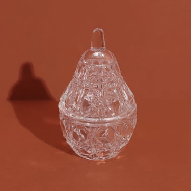 Vintage Small Pear Shaped Glass Container With Lid, Mini Glass Dish, Mini Glass Container 