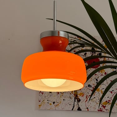 Orange Glass Vintage Pendant Lamp / Mid-Century Ceiling Light / Retro Home Decor /  Kitchen Lighting /  Opaline Glass / 1970s 