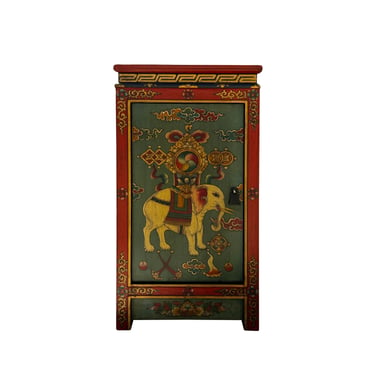 Red Teal Green Tibetan Style Floral Elephant End Table Nightstand cs7635E 