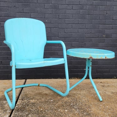 Mid Century Metal Outdoor Armchair, With Table