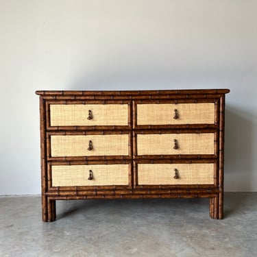 Faux Burnt Bamboo and Cane Chest of Drawers 