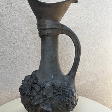 Antique 1900s large pitcher pewter 3D grapes relief theme by BP Poccard of Paris France 