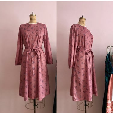 1960's Blush Pink Floral Winter Dress 