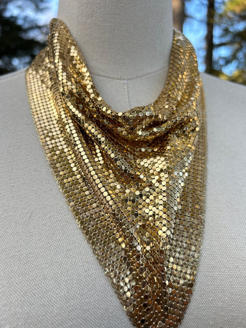 Vintage 70's Whiting & Davis Gold Mesh Bib Chainmail Necklace outlet Choker