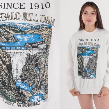 Buffalo Bill Dam Sweatshirt 90s Cody Wyoming Sweatshirt Shoshone River Graphic Shirt Tourist Souvenir Sweater White Vintage 1990s Medium M 
