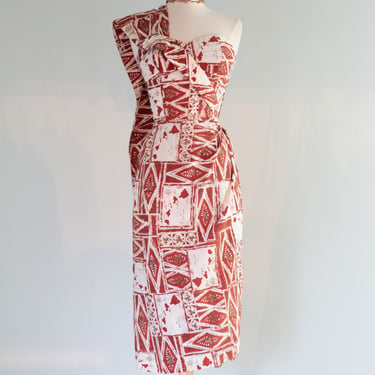 Iconic 1950's Alfred Shaheen Hawaiian Sarong Dress With Shoulder Swag / SM