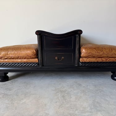 Vintage Lauren Brooks Vanguard Leather Cushion Storage Bench, Hickory NC 