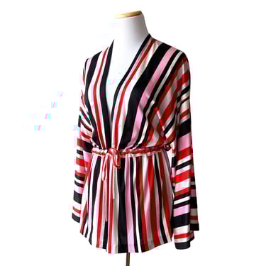 Cole of California Beach and Beyond Cover Up, Bob Mackie, Striped Beach Jacket, Fashion History, 70s Designer Clothes, Pink Red Black White 