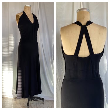 Late 30s Little Black Dress in Crepe / Gorgeous Draping Dress / Thirties Forties Open Back Dress / 1930's Dress 