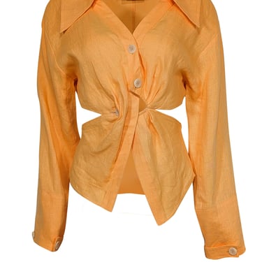 Nanushka - Orange Linen Button Down Long Sleeve Top Sz XS