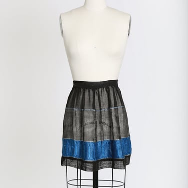 40s Handwoven apron | Vintage 1940s metallic silver + black & blue woven half apron 