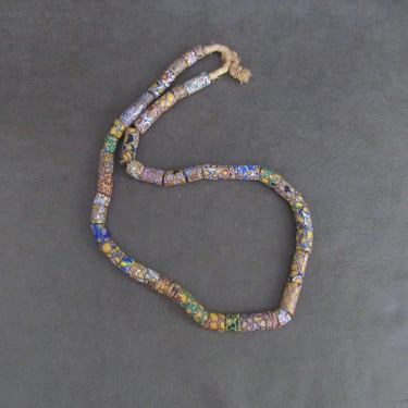 African trade bead necklace, Afrocentric clay multicolor handmade ethnic tribal unique primitive batik print 