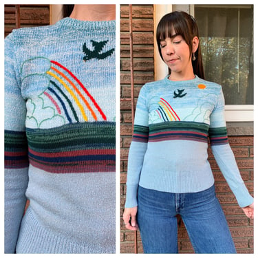 70s Faded Glory rainbow embroidered sweater 