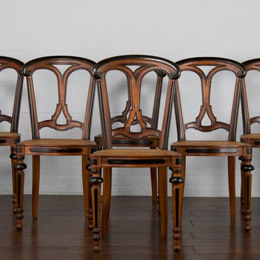 19th Century French Napoleon III Walnut and Cane Dining Chairs - Set of 6 