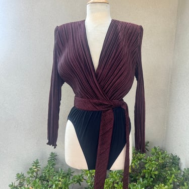 Vintage 80s Jeanne Marc bodysuit wrap deep burgundy Sz S/M 