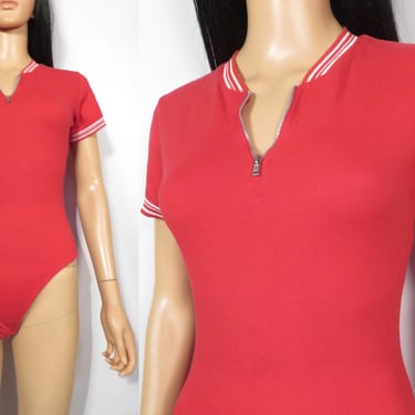 Vintage 90s Red Bodysuit With Zipper Detail Size S 