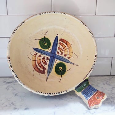 Vintage Handpainted Handmade Mexican Clay Pottery Serving Bowl Decorative Bowl 