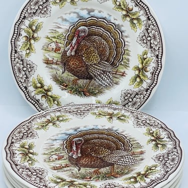 Set of (6) Victorian English Pottery-Royal Stafford Homeland Salad Plate Thanksgiving- 8.5