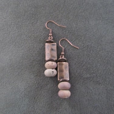 Industrial earrings, peach druzy agate and copper minimalist earrings 
