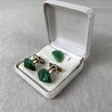 Aventurine cuff links and tie tack set - 1960s vintage set 