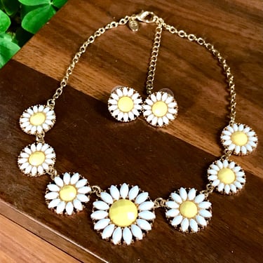 Vintage Jewelry Set Daisy Necklace Earrings Flower Floral Spring Summer Jewelry 