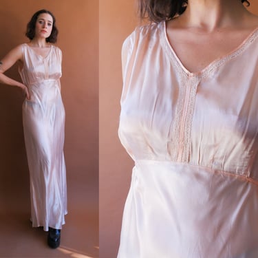 Vintage 40s Pink Bias Cut Rayon Slip Dress/ Size Medium 