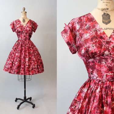 1950s JONATHAN LOGAN novelty CITYSCAPE print dress xs  | new fall 